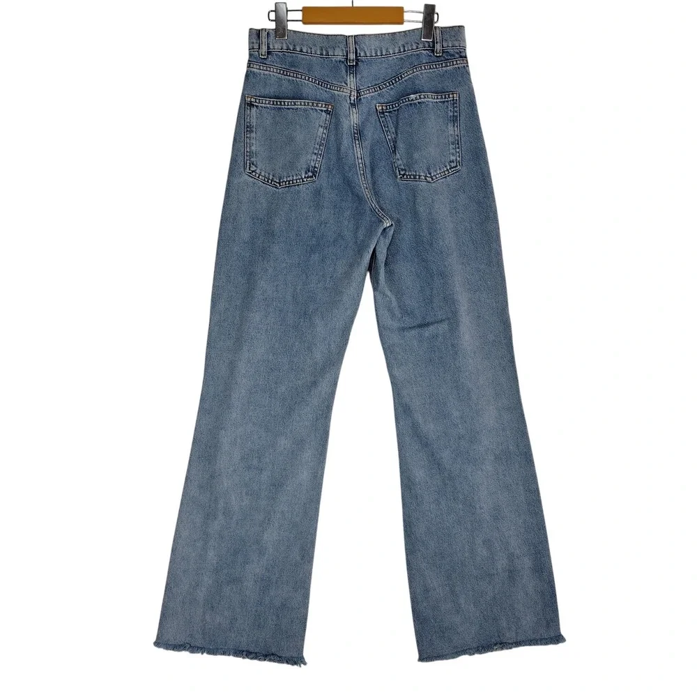 Zara The 90s Full Length Distressed Wide Leg Jeans Light Wash Blue Size 8 - Picture 2 of 8